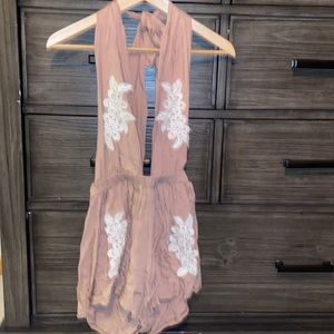 rose colored tie neck romper